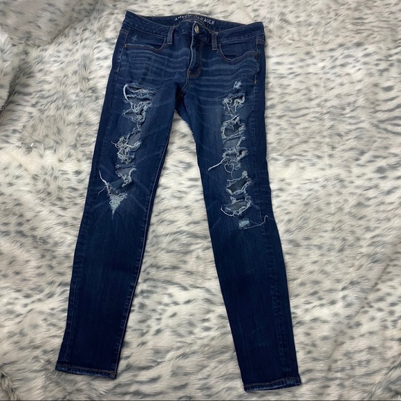 American Eagle DarkWash Ripped Jean Jegging - Picture 1 of 7
